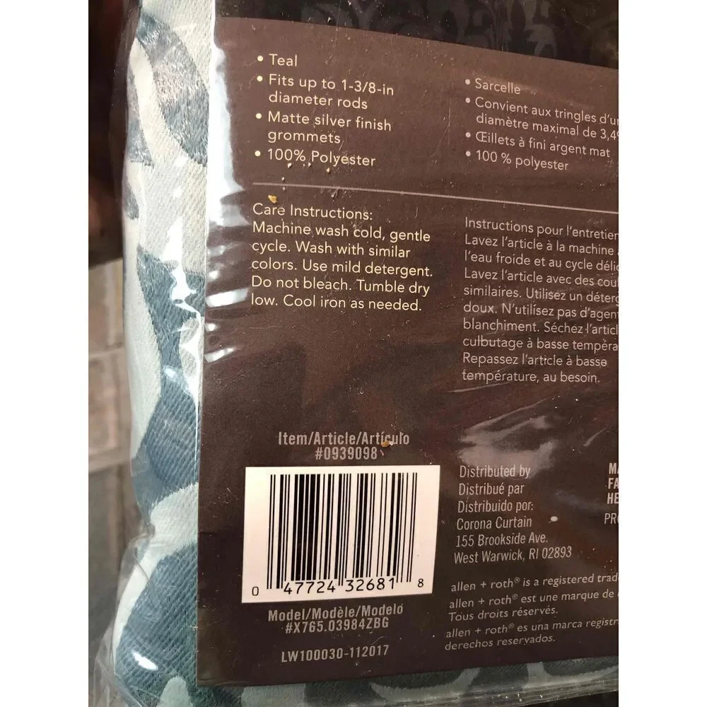 NWT  Allen + Roth Teal Fleur-De-Lis Blackout Grommet Top Panel 50X84 3 available